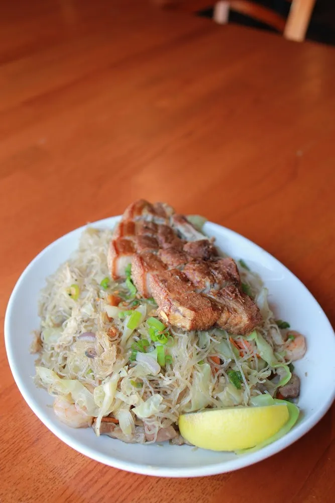 Pancit Bihon with Crispy Pork